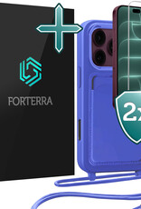 Forterra Forterra iPhone 18 Pro Hoesje Pashouder met Koord Met 2x Screenprotector - Fel Blauw