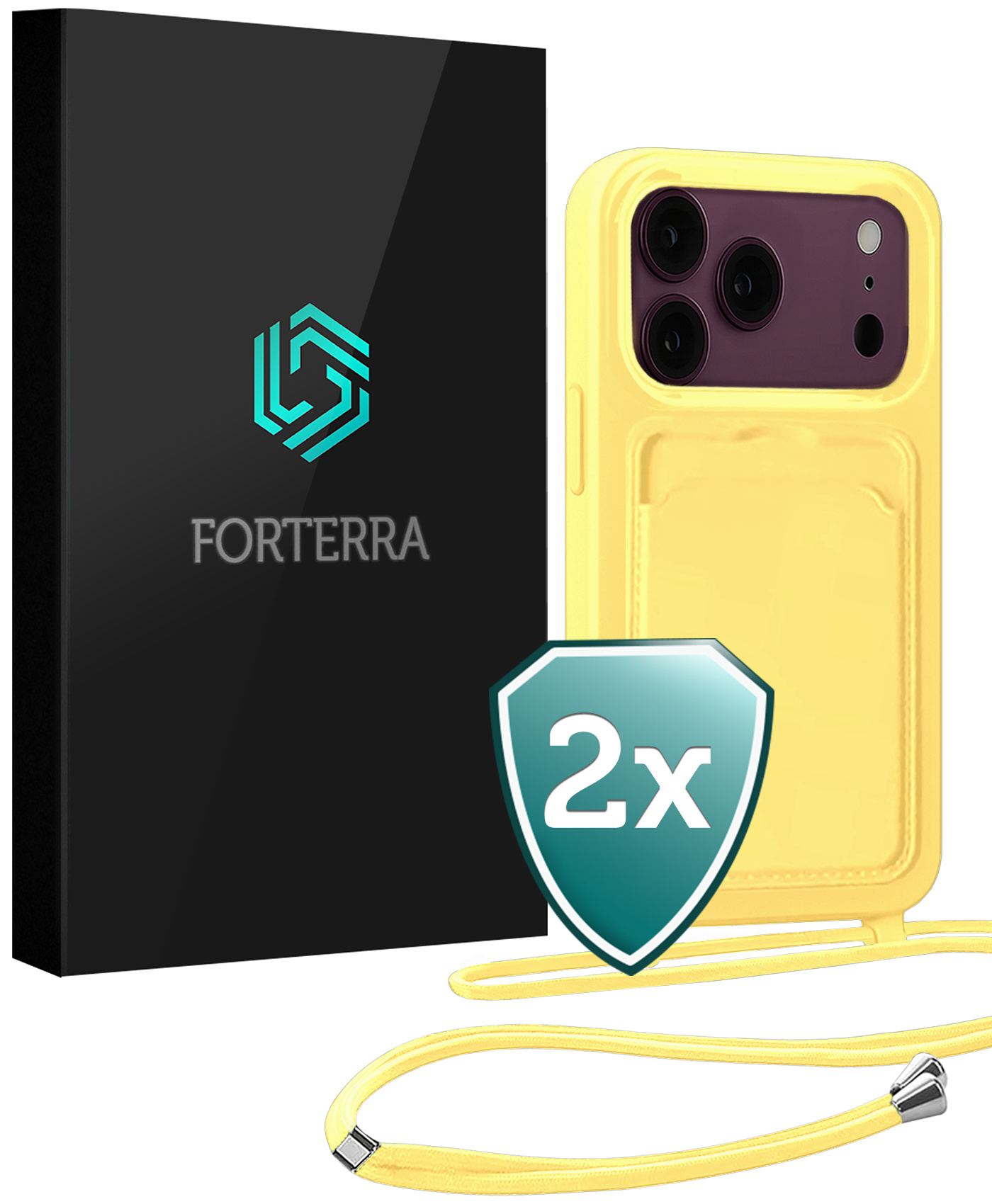 Forterra Forterra iPhone 18 Pro Hoesje Pashouder met Koord - Geel - 2 PACK