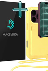 Forterra Forterra iPhone 18 Pro Hoesje Pashouder met Koord Met Screenprotector - Geel