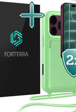 Forterra Forterra iPhone 18 Pro Hoesje Pashouder met Koord Met 2x Screenprotector - Groen