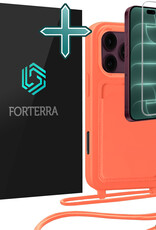 Forterra Forterra iPhone 18 Pro Hoesje Pashouder met Koord Met Screenprotector - Papaya