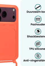 Forterra Forterra iPhone 18 Pro Hoesje Pashouder met Koord Met Screenprotector - Papaya