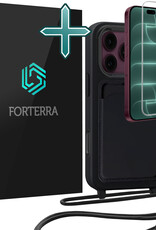 Forterra Forterra iPhone 18 Pro Hoesje Pashouder met Koord Met Screenprotector - Zwart