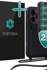 Forterra Forterra iPhone 18 Pro Hoesje Pashouder met Koord Met 2x Screenprotector - Zwart