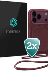 Forterra Forterra iPhone 18 Pro Max Hoesje Pashouder met Koord - Aubergine - 2 PACK