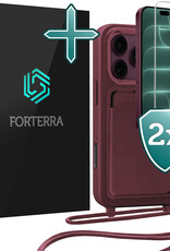 Forterra Forterra iPhone 18 Pro Max Hoesje Pashouder met Koord Met 2x Screenprotector - Aubergine