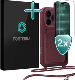 Forterra Forterra iPhone 18 Pro Max Hoesje Pashouder met Koord Met 2x Screenprotector - Aubergine