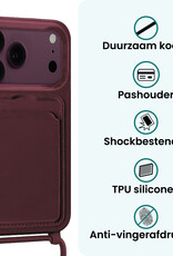 Forterra Forterra iPhone 18 Pro Max Hoesje Pashouder met Koord Met 2x Screenprotector - Aubergine