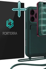 Forterra Forterra iPhone 18 Pro Max Hoesje Pashouder met Koord Met Screenprotector - Donkergroen