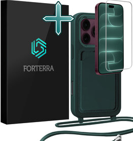 Forterra Forterra iPhone 18 Pro Max Hoesje Pashouder met Koord Met Screenprotector - Donkergroen