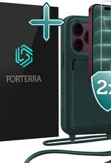 Forterra Forterra iPhone 18 Pro Max Hoesje Pashouder met Koord Met 2x Screenprotector - Donkergroen