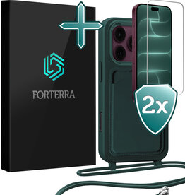 Forterra Forterra iPhone 18 Pro Max Hoesje Pashouder met Koord Met 2x Screenprotector - Donkergroen
