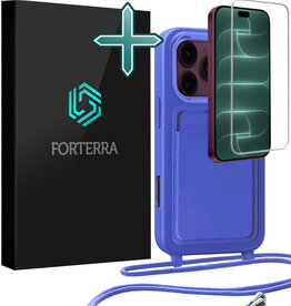 Forterra Forterra iPhone 18 Pro Max Hoesje Pashouder met Koord Met Screenprotector - Fel Blauw