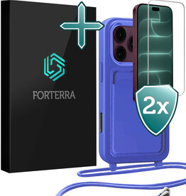 Forterra Forterra iPhone 18 Pro Max Hoesje Pashouder met Koord Met 2x Screenprotector - Fel Blauw