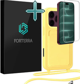 Forterra Forterra iPhone 18 Pro Max Hoesje Pashouder met Koord Met Screenprotector - Geel