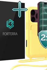Forterra Forterra iPhone 18 Pro Max Hoesje Pashouder met Koord Met 2x Screenprotector - Geel