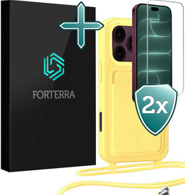 Forterra Forterra iPhone 18 Pro Max Hoesje Pashouder met Koord Met 2x Screenprotector - Geel
