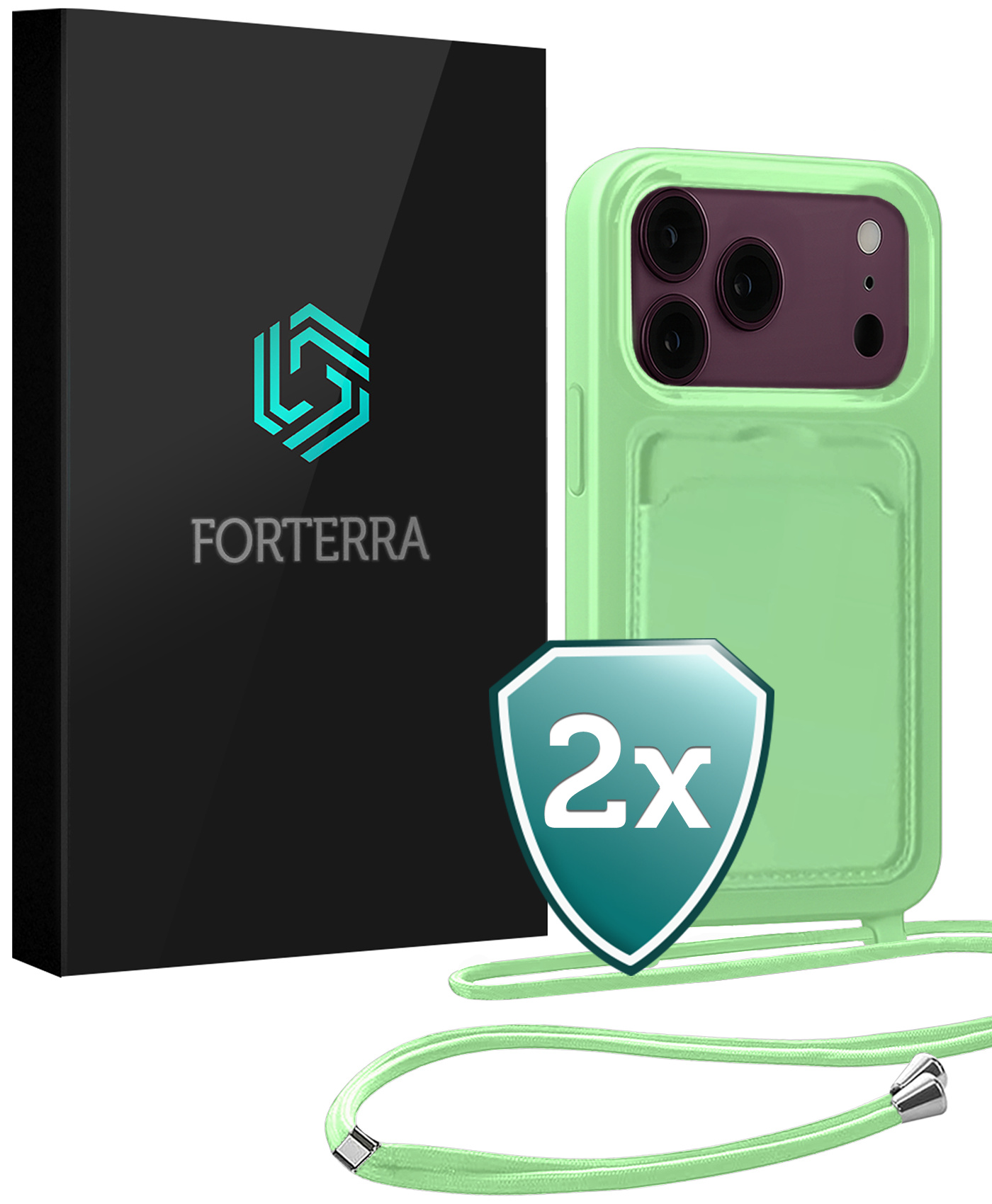 Forterra Forterra iPhone 18 Pro Max Hoesje Pashouder met Koord - Groen - 2 PACK