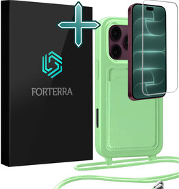 Forterra Forterra iPhone 18 Pro Max Hoesje Pashouder met Koord Met Screenprotector - Groen