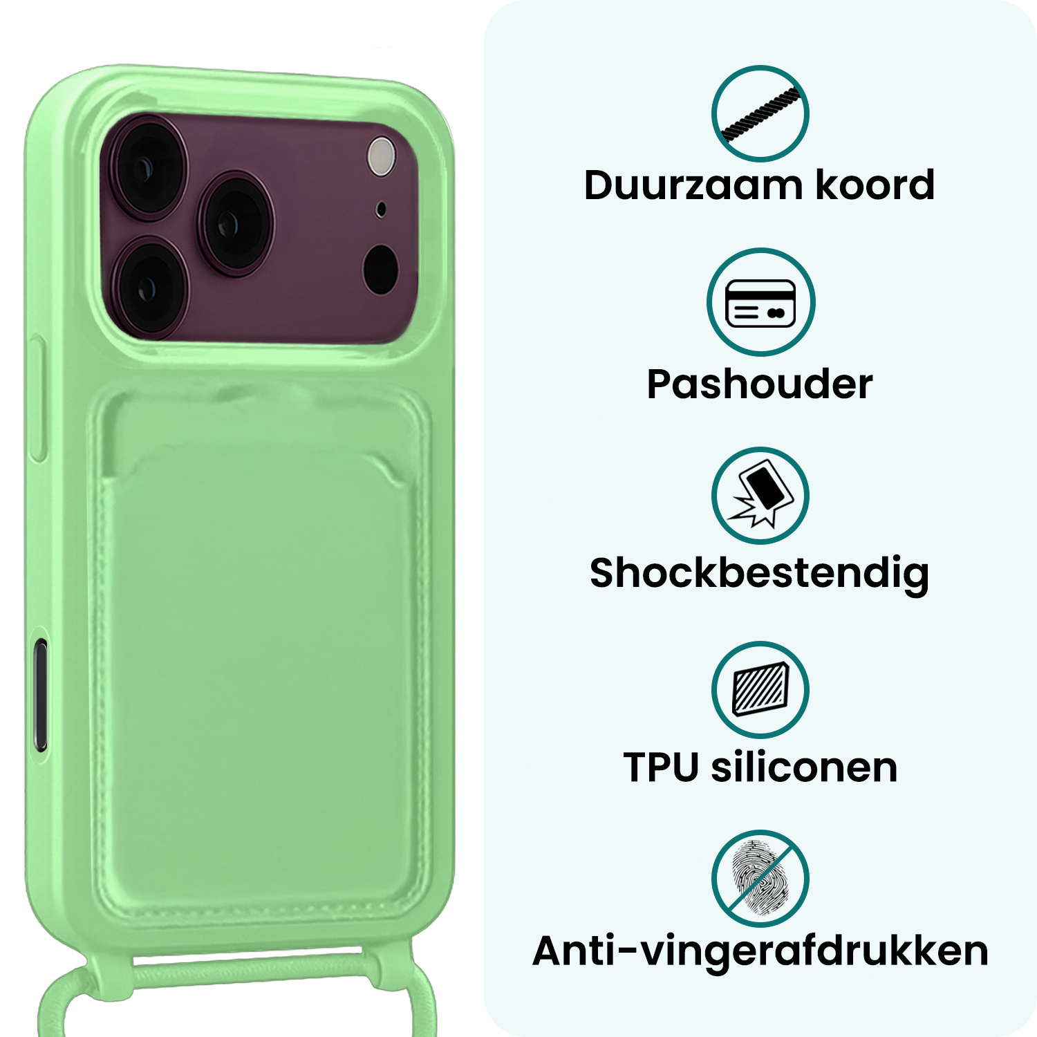 Forterra Forterra iPhone 18 Pro Max Hoesje Pashouder met Koord Met Screenprotector - Groen