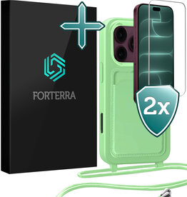 Forterra Forterra iPhone 18 Pro Max Hoesje Pashouder met Koord Met 2x Screenprotector - Groen