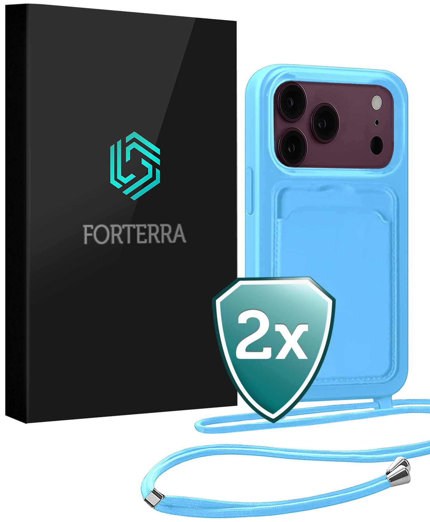 Forterra Forterra iPhone 18 Pro Max Hoesje Pashouder met Koord - Lichtblauw - 2 PACK