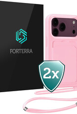 Forterra Forterra iPhone 18 Pro Max Hoesje Pashouder met Koord - Lichtroze - 2 PACK