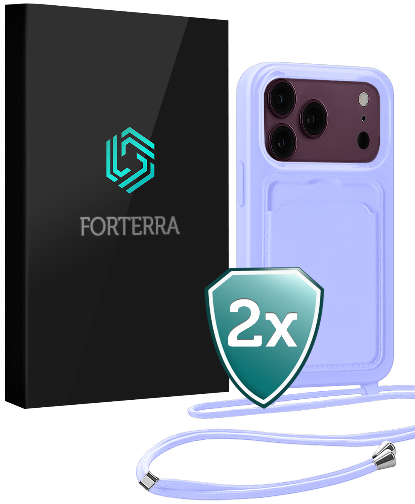 Forterra Forterra iPhone 18 Pro Max Hoesje Pashouder met Koord - Lila - 2 PACK
