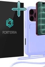 Forterra Forterra iPhone 18 Pro Max Hoesje Pashouder met Koord Met Screenprotector - Lila