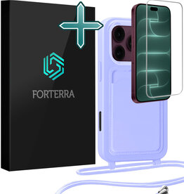 Forterra Forterra iPhone 18 Pro Max Hoesje Pashouder met Koord Met Screenprotector - Lila