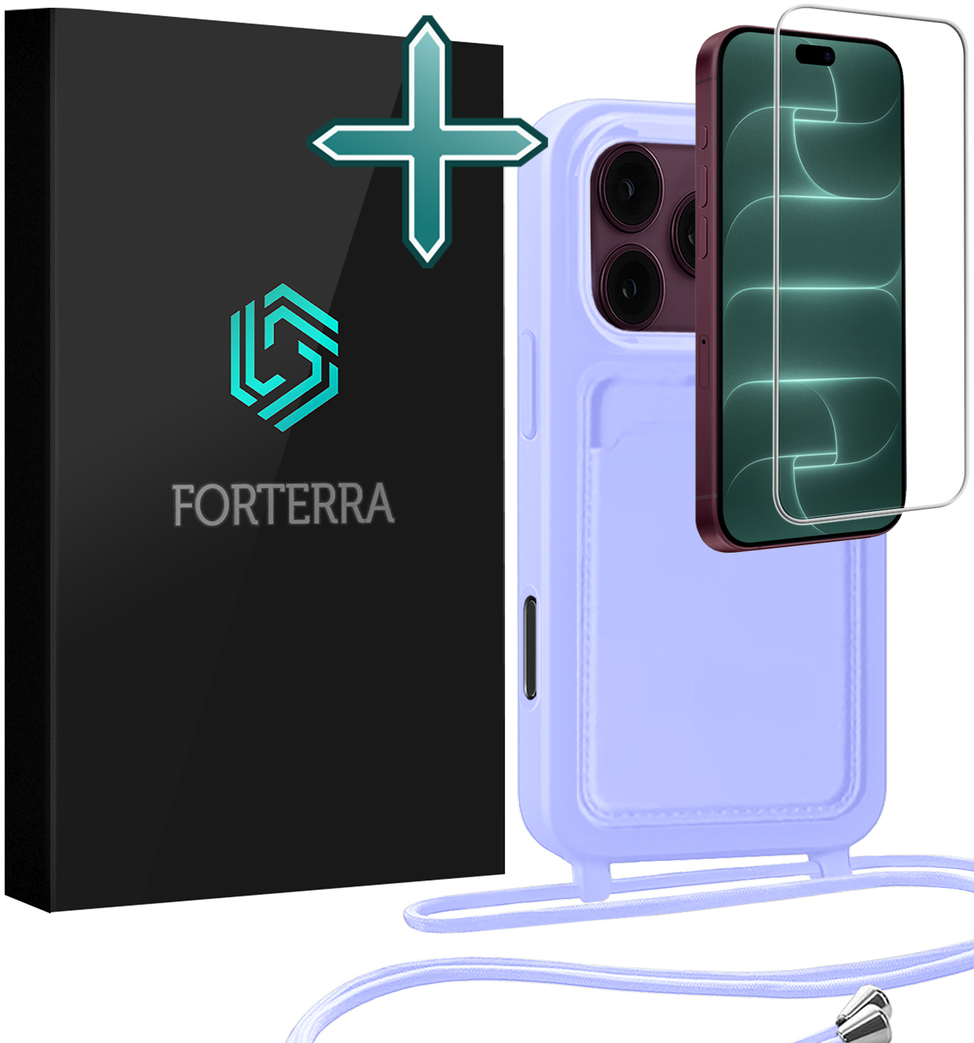 Forterra Forterra iPhone 18 Pro Max Hoesje Pashouder met Koord Met Screenprotector - Lila