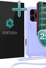 Forterra Forterra iPhone 18 Pro Max Hoesje Pashouder met Koord Met 2x Screenprotector - Lila