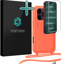 Forterra Forterra iPhone 18 Pro Max Hoesje Pashouder met Koord Met Screenprotector - Papaya