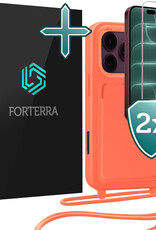 Forterra Forterra iPhone 18 Pro Max Hoesje Pashouder met Koord Met 2x Screenprotector - Papaya
