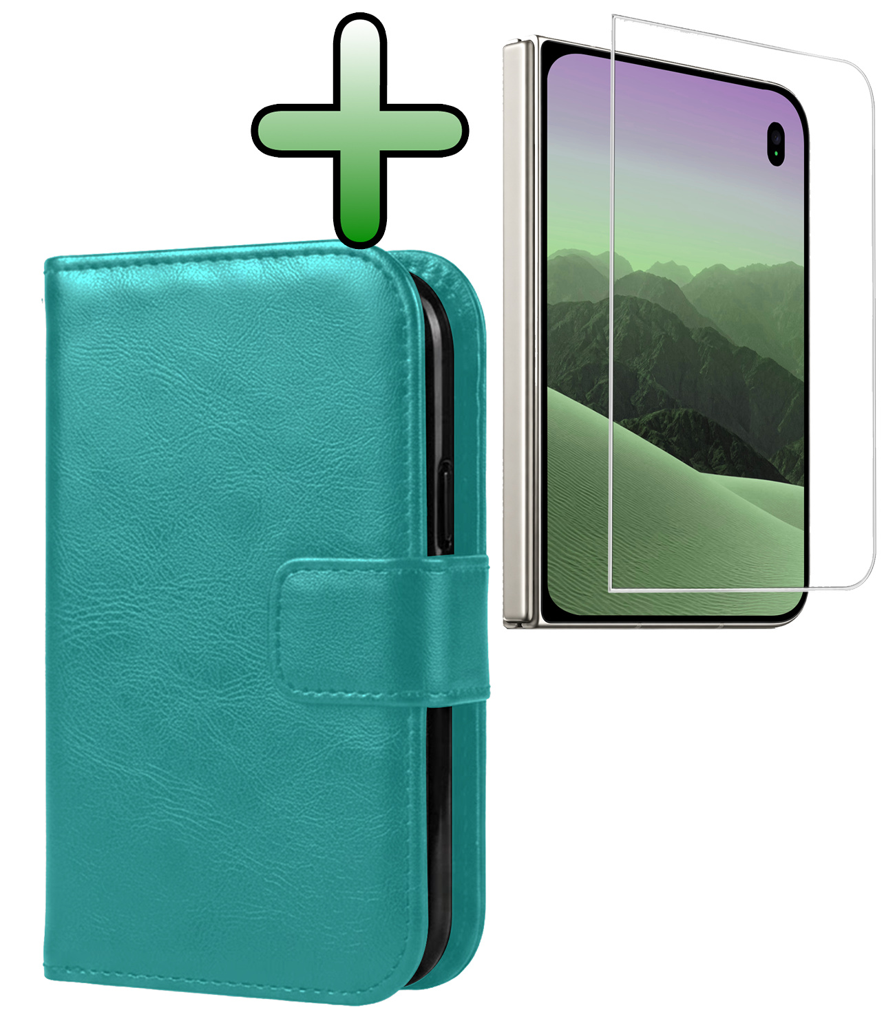 BASEY. BASEY. iPhone Duo Hoesje Bookcase Met Screenprotector - Turquoise