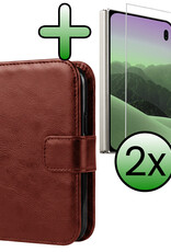 BASEY. BASEY. iPhone Duo Hoesje Bookcase Met 2x Screenprotector - Bruin