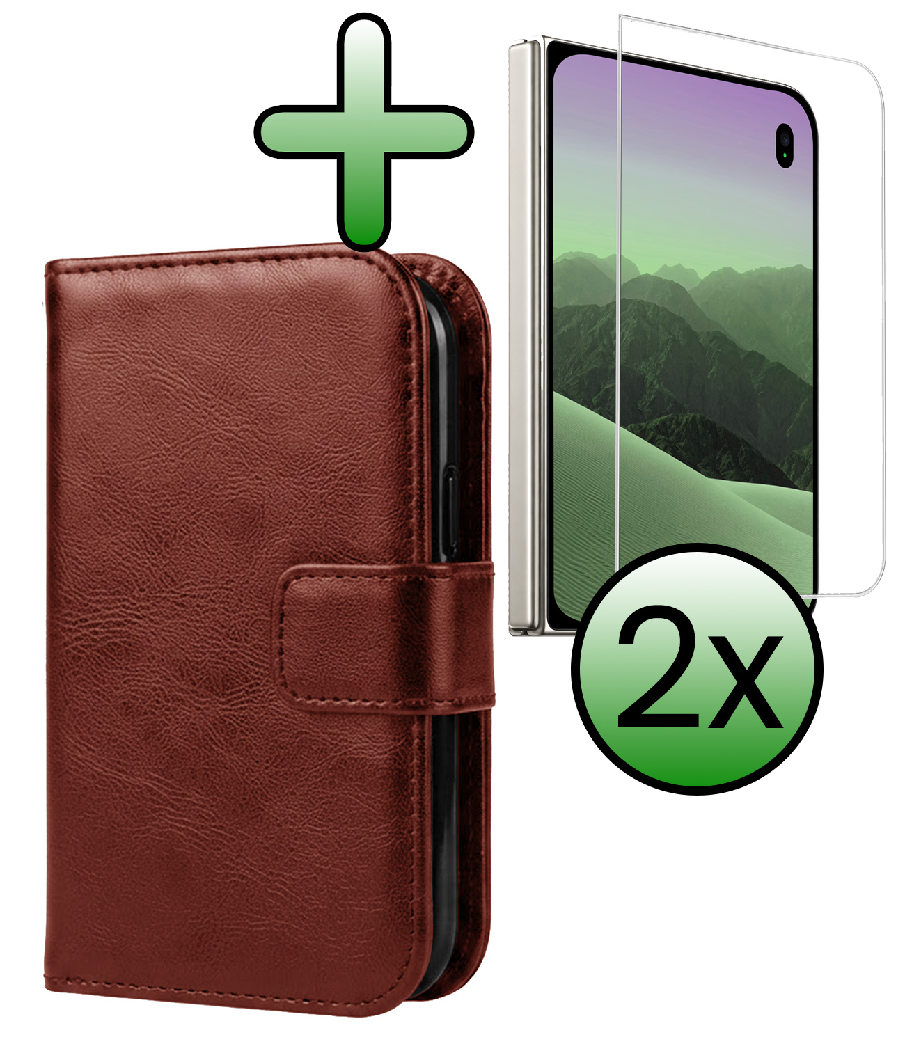 BASEY. BASEY. iPhone Duo Hoesje Bookcase Met 2x Screenprotector - Bruin