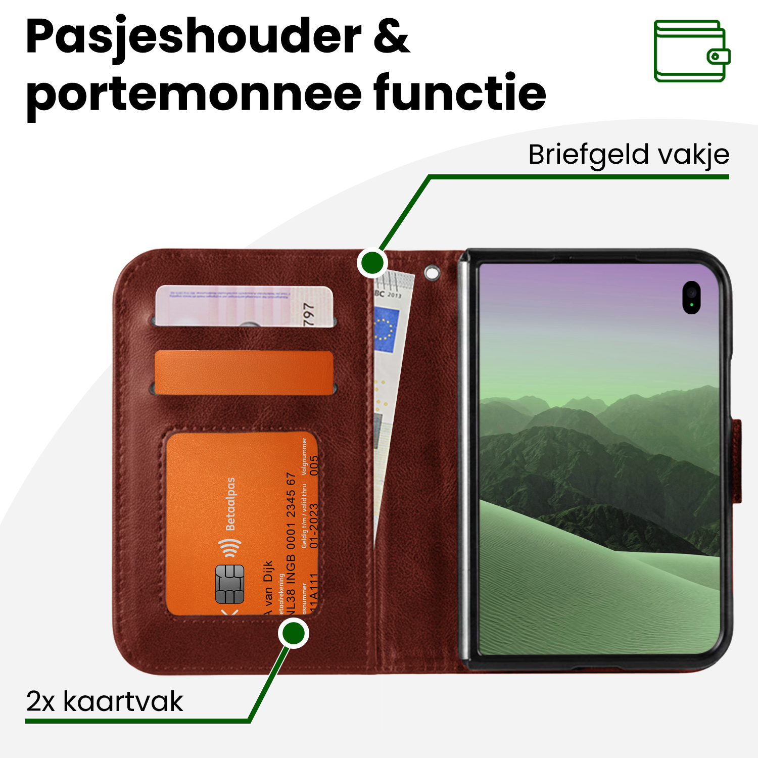 BASEY. BASEY. iPhone Duo Hoesje Bookcase Met 2x Screenprotector - Bruin