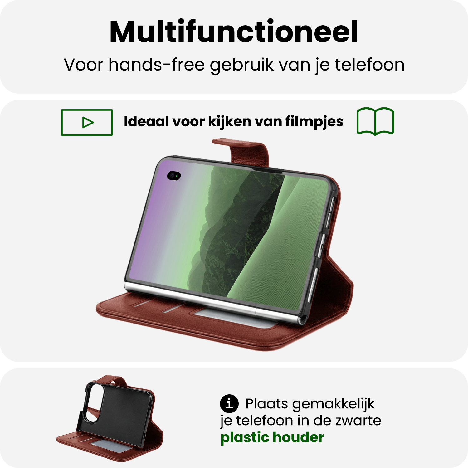 BASEY. BASEY. iPhone Duo Hoesje Bookcase Met 2x Screenprotector - Bruin
