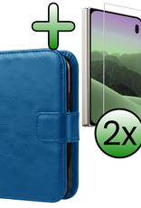 BASEY. BASEY. iPhone Duo Hoesje Bookcase Met 2x Screenprotector - Donkerblauw