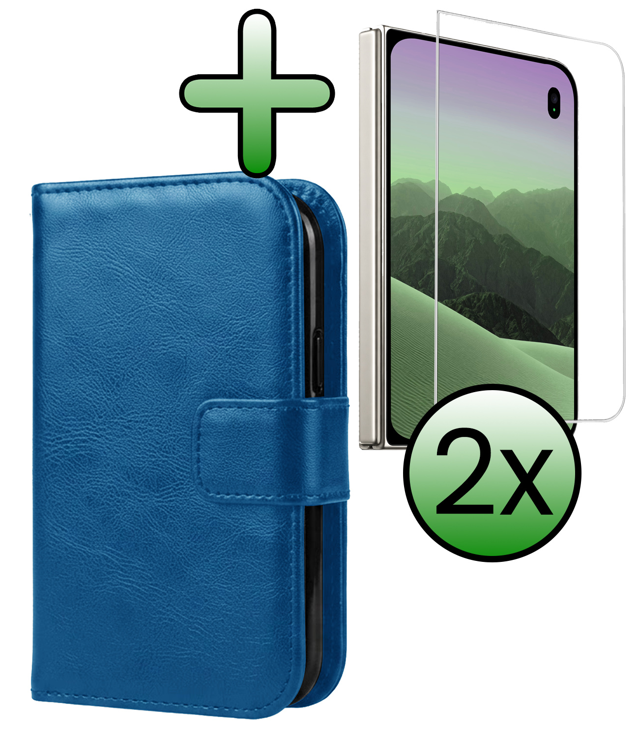 BASEY. BASEY. iPhone Duo Hoesje Bookcase Met 2x Screenprotector - Donkerblauw