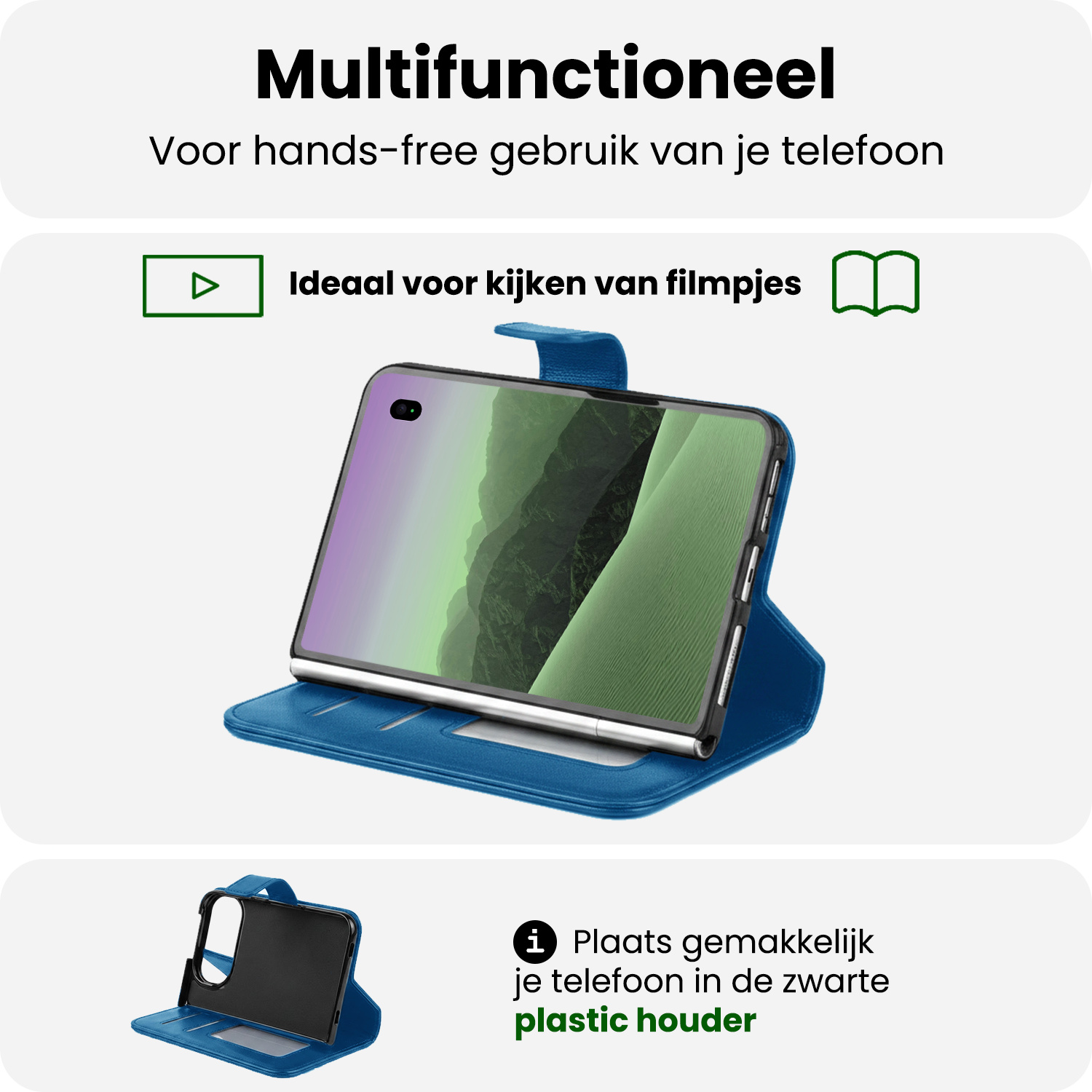BASEY. BASEY. iPhone Duo Hoesje Bookcase Met 2x Screenprotector - Donkerblauw