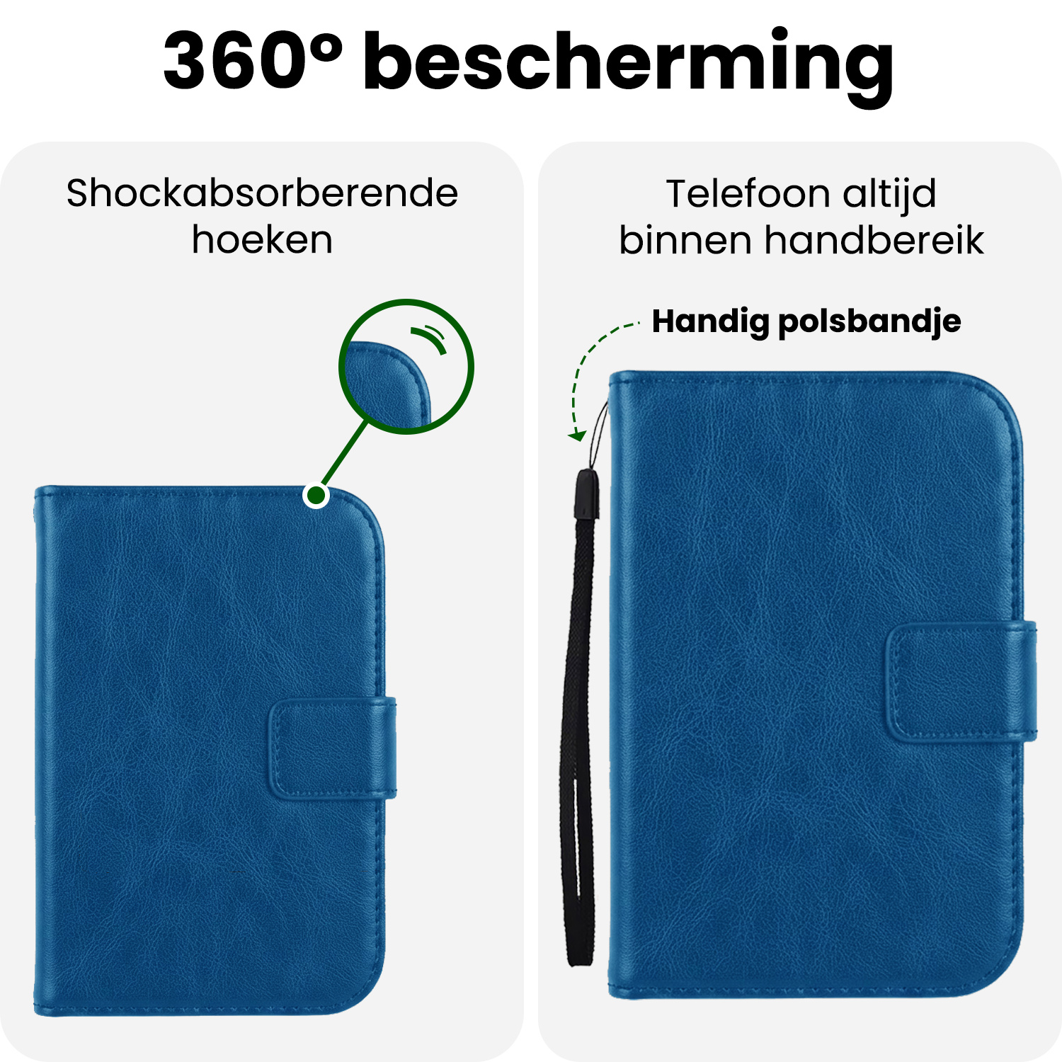 BASEY. BASEY. iPhone Duo Hoesje Bookcase Met 2x Screenprotector - Donkerblauw