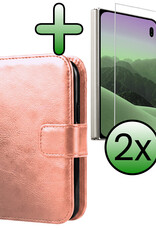 BASEY. BASEY. iPhone Duo Hoesje Bookcase Met 2x Screenprotector - Rose Goud