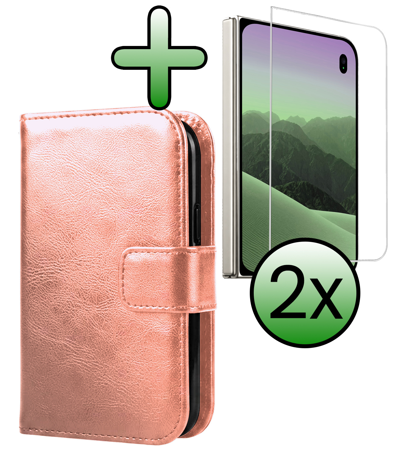 BASEY. BASEY. iPhone Duo Hoesje Bookcase Met 2x Screenprotector - Rose Goud