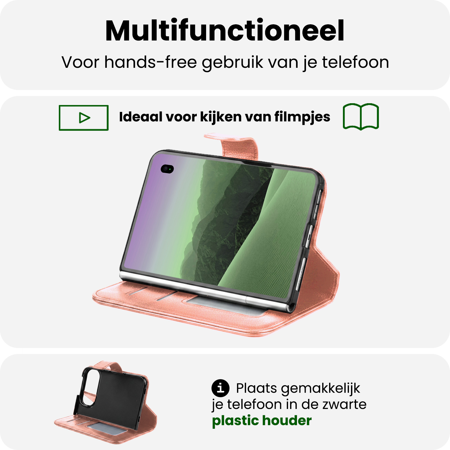 BASEY. BASEY. iPhone Duo Hoesje Bookcase Met 2x Screenprotector - Rose Goud
