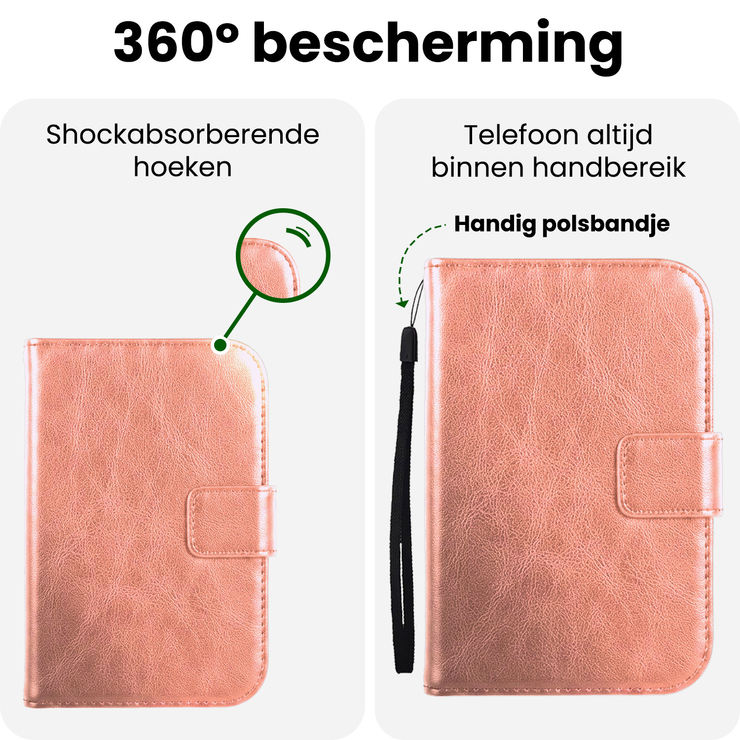 BASEY. BASEY. iPhone Duo Hoesje Bookcase Met 2x Screenprotector - Rose Goud