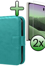 BASEY. BASEY. iPhone Duo Hoesje Bookcase Met 2x Screenprotector - Turquoise