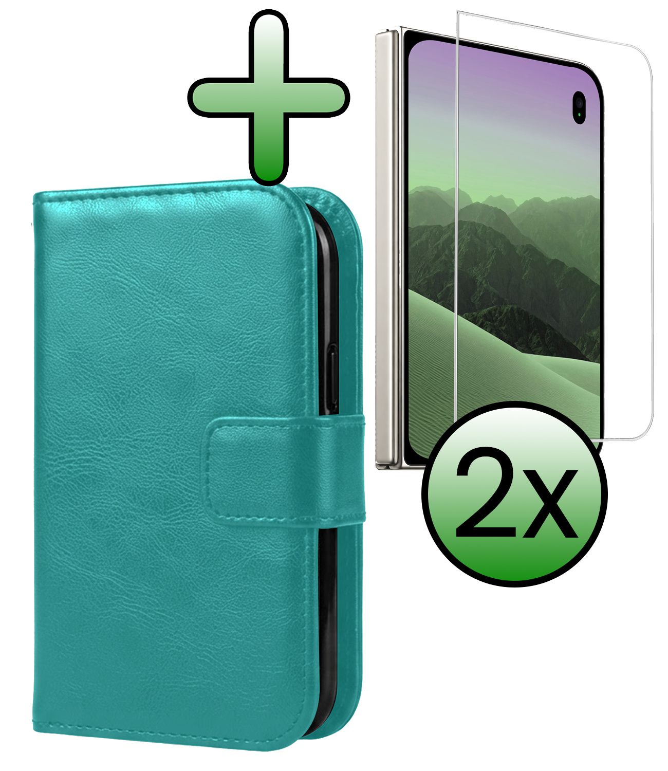 BASEY. BASEY. iPhone Duo Hoesje Bookcase Met 2x Screenprotector - Turquoise