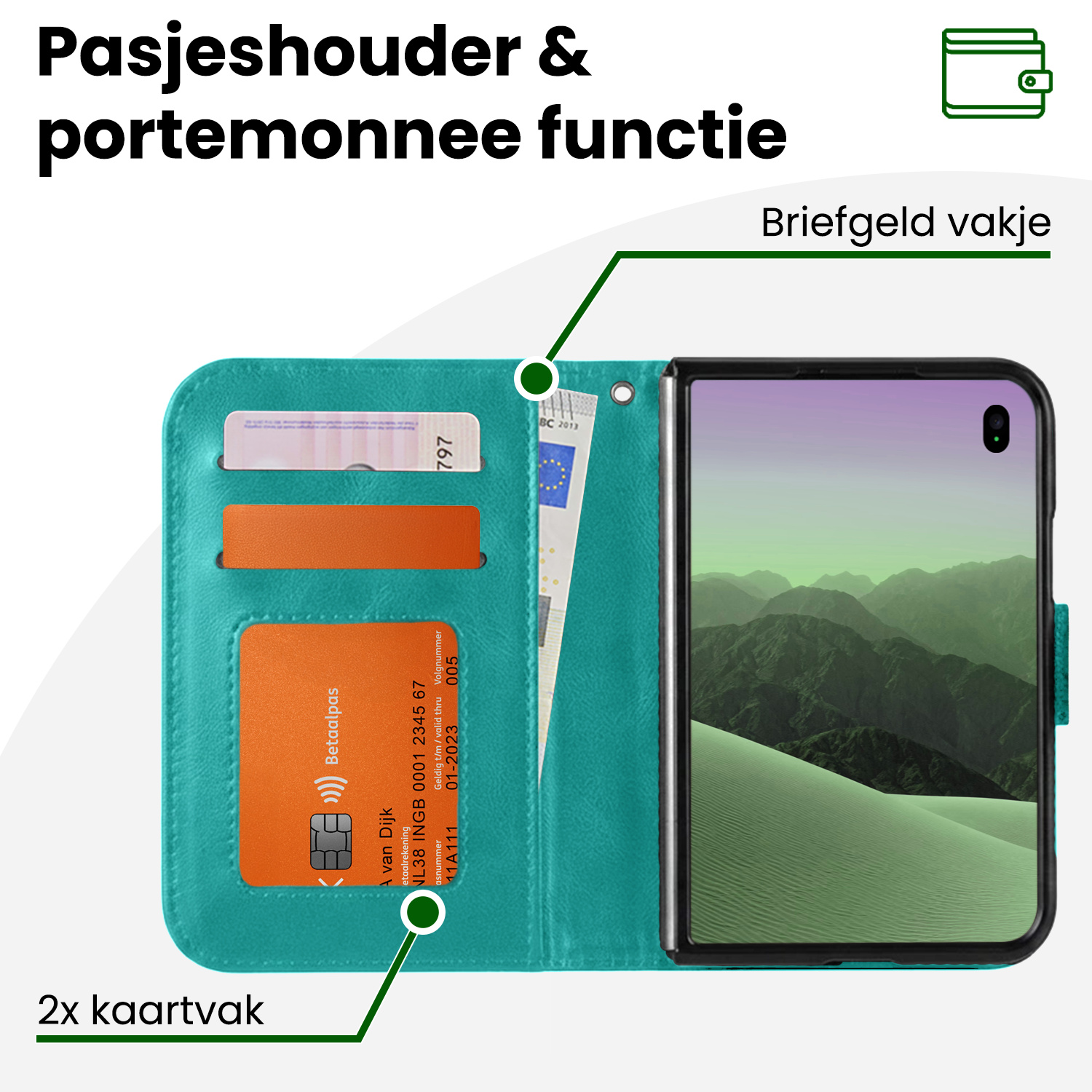 BASEY. BASEY. iPhone Duo Hoesje Bookcase Met 2x Screenprotector - Turquoise